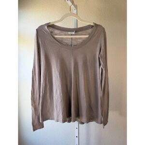 VINCE Long Sleeve V Neck Cotton T Shirt Top Womens XXS Taupe Peru Made